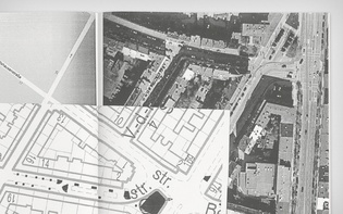 Detail of a layered map consisting of screenshots and roadmaps