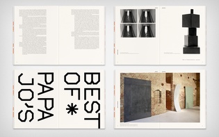 Four spreads showcasing text and image sections