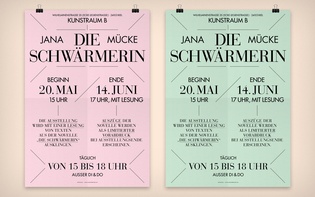 Posters and a brochure for artist Jana Mücke’s exhibition “Die Schwärmerin.”